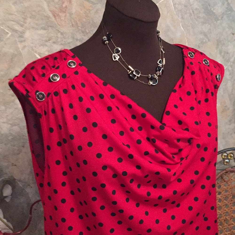 ROZ & Ali Red with black polkadots and buttons.